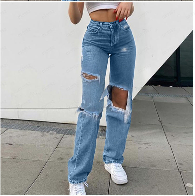 Denim Ripped Trousers, Thin And Versatile Women's Jeans