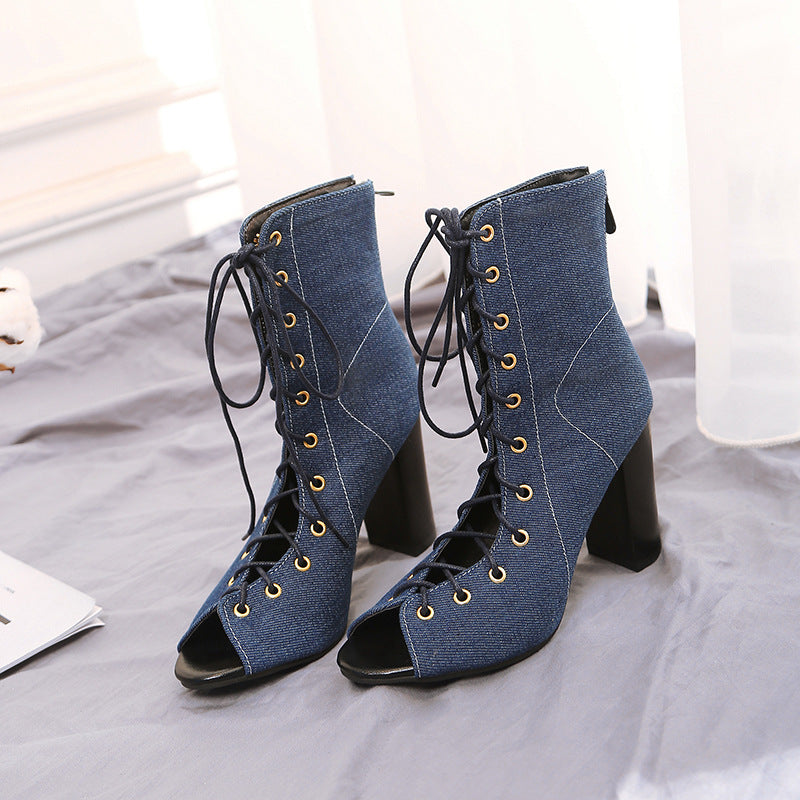 Denim high heels