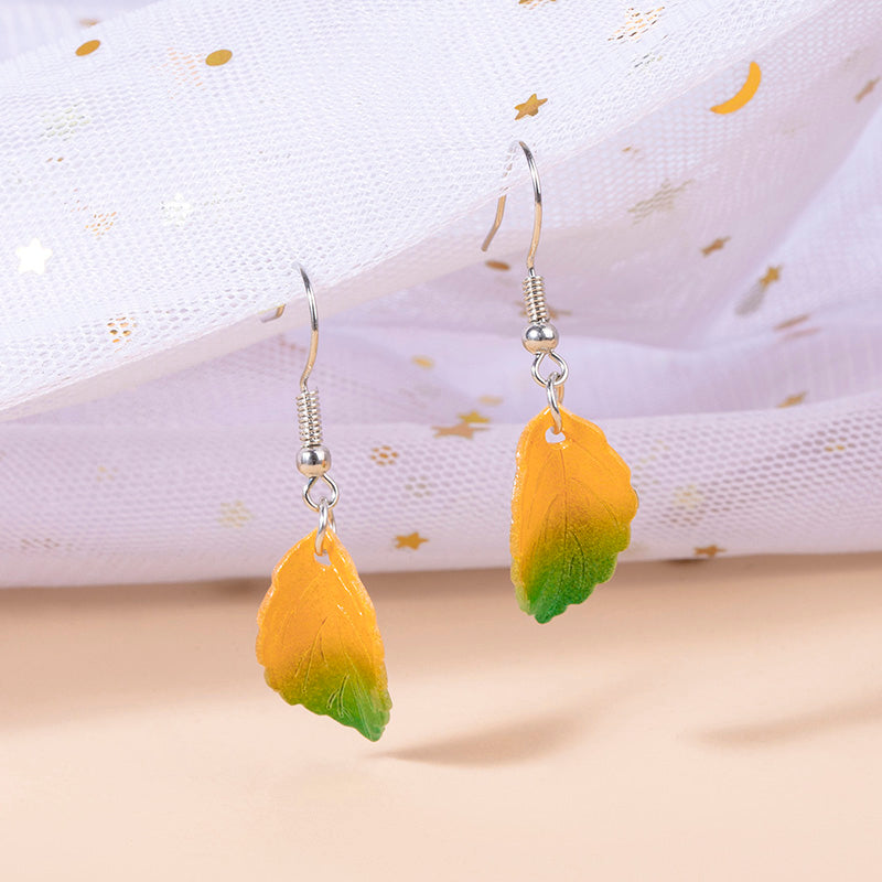 Boho Yellow Green Leaves Pendant Earrings For Women Girls Gifts