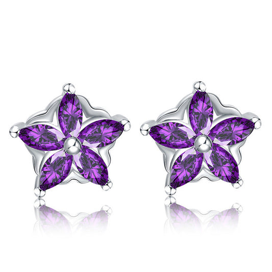 Zircon Temperament Earrings Simple Petal Purple Diamond Earrings Earrings Jewelry Women