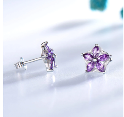 Zircon Temperament Earrings Simple Petal Purple Diamond Earrings Earrings Jewelry Women