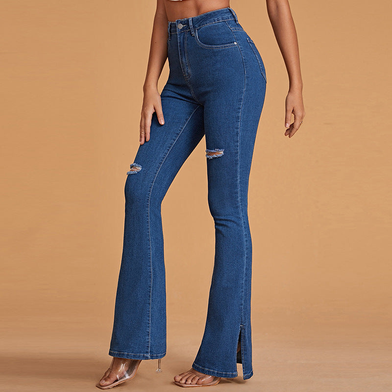 Women's High Waist Jeans Slim Micro Horn