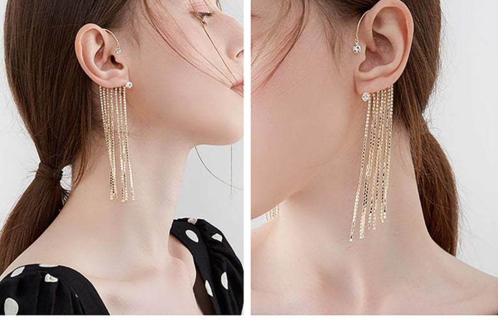 Back Hanging Tassel Earrings With Diamonds For Women