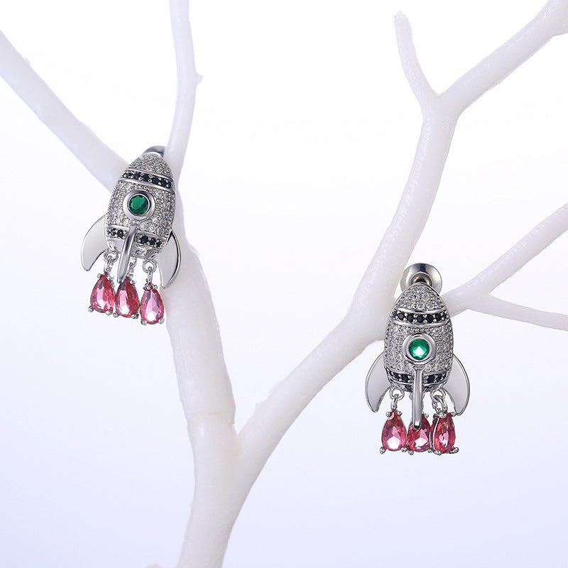 European And American Creative Rocket Shape Zircon Earrings For Women