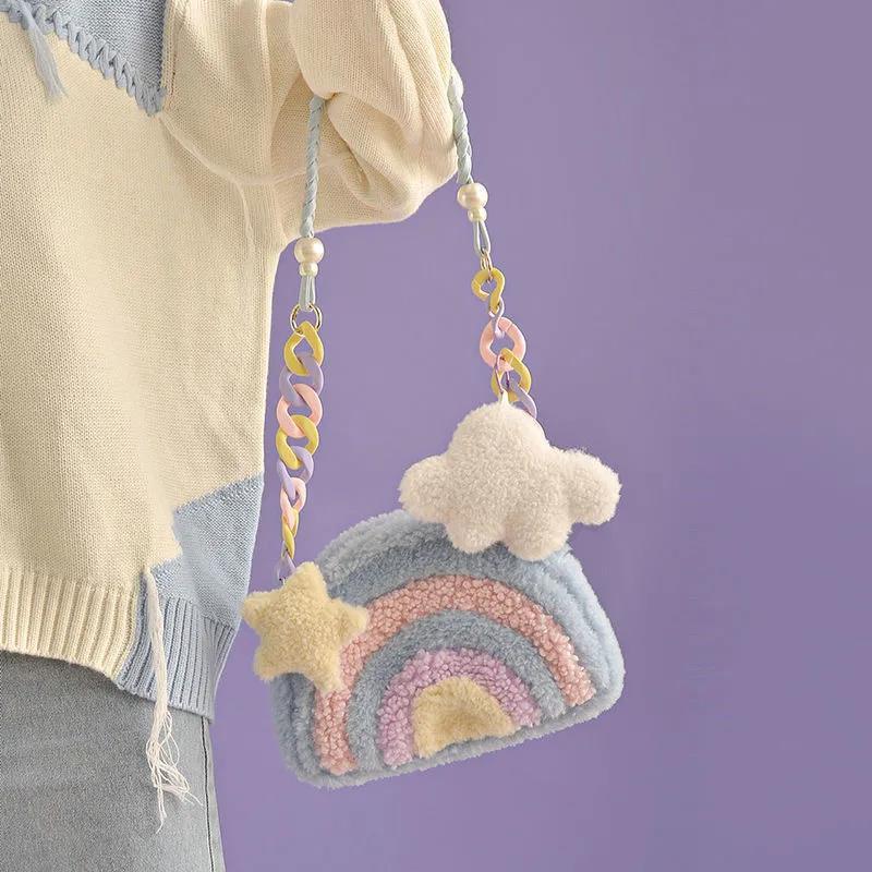 Women's Rainbow Plush Bag Messenger