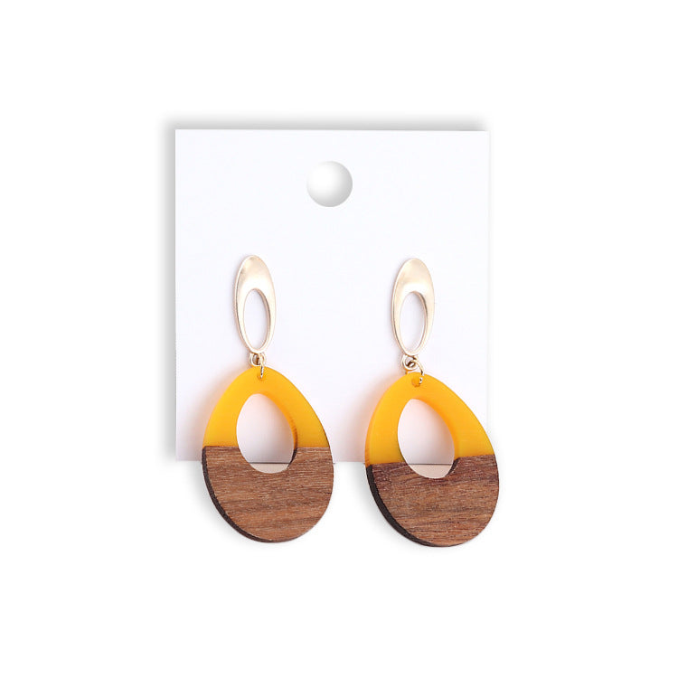 Wooden Patch Earrings Simple All Match Water Drop Stud Earrings For Women