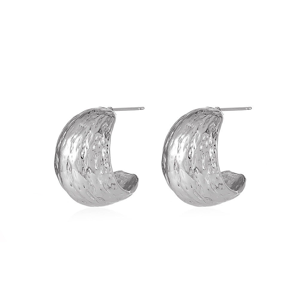 Exaggerated Pleated C-shaped Earrings For Women Retro Fashion Personality