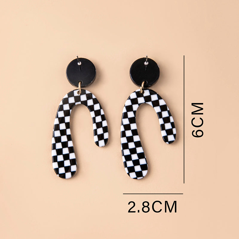 Big Irregular Chequered Pattern Acrylic Pendant Statement Earrings For Women