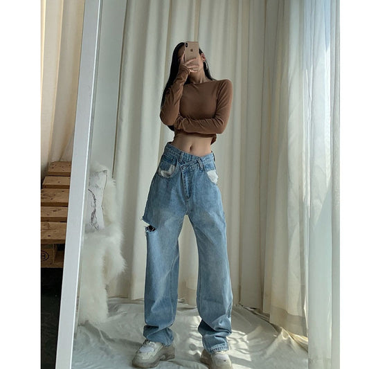 Women's New Ripped Loose High Waist Jeans