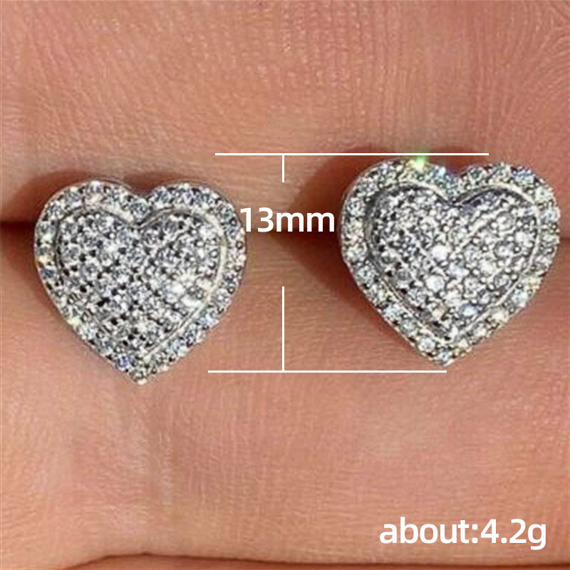 Fashion OL Micro Inlaid Zircon Heart Stud Earrings For Women