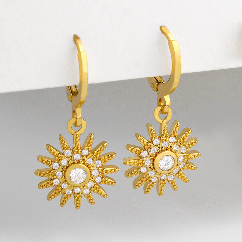 Earrings Women Temperament Sun Flower Earrings Inlaid Zircon