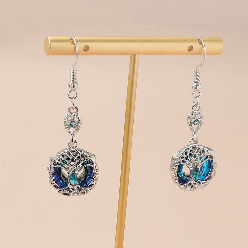 Blue Crystal Celtic Tree Of Life Dangle Earrings For Women