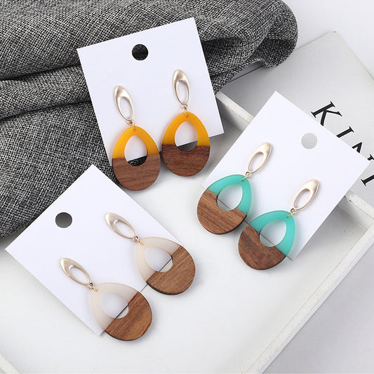 Wooden Patch Earrings Simple All Match Water Drop Stud Earrings For Women