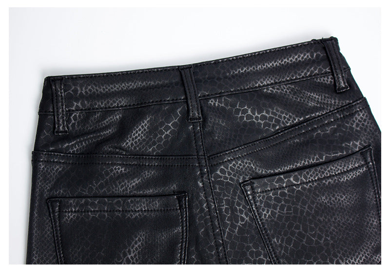 Black Pu High Waist Velvet Padded Faux Leather Pants