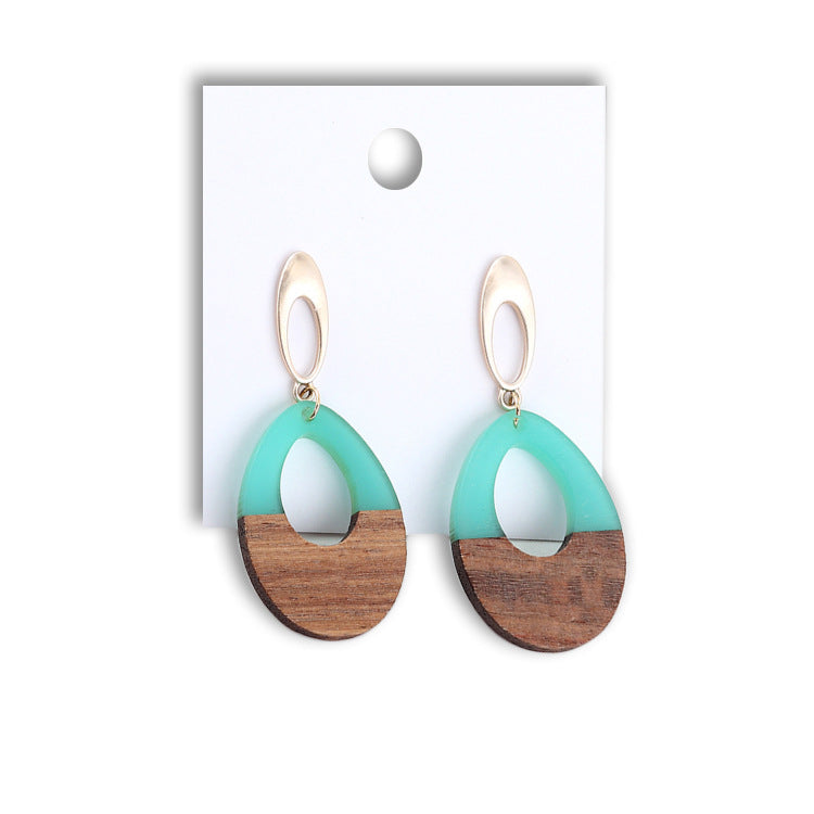 Wooden Patch Earrings Simple All Match Water Drop Stud Earrings For Women