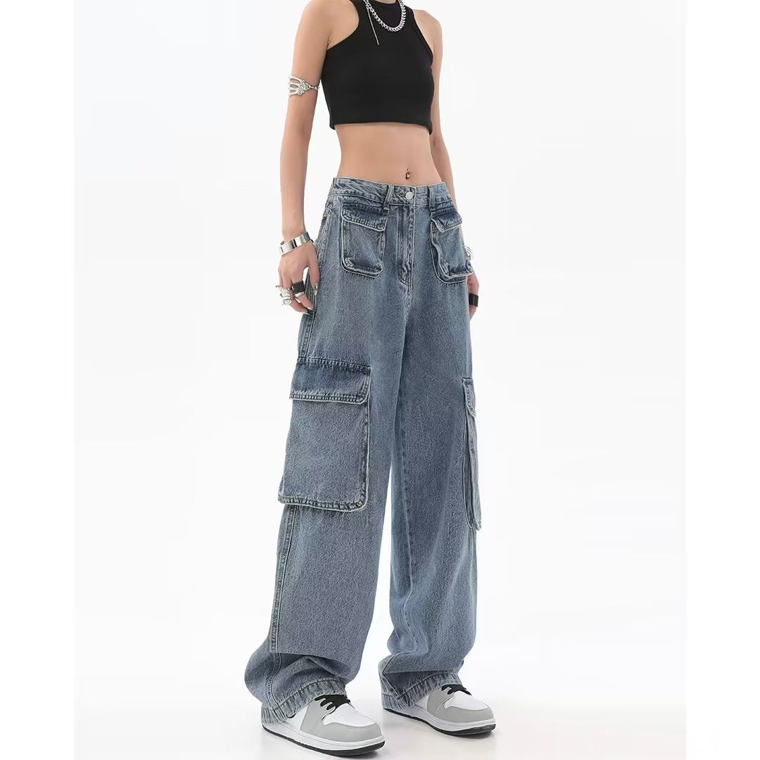 Women's Hip-hop Multi Pocket Straight Jeans