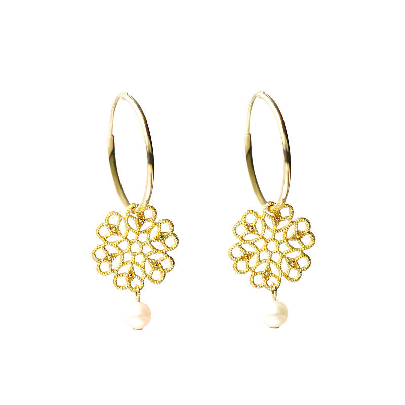 Baroque Retro Hollow Pearl Earrings For Women