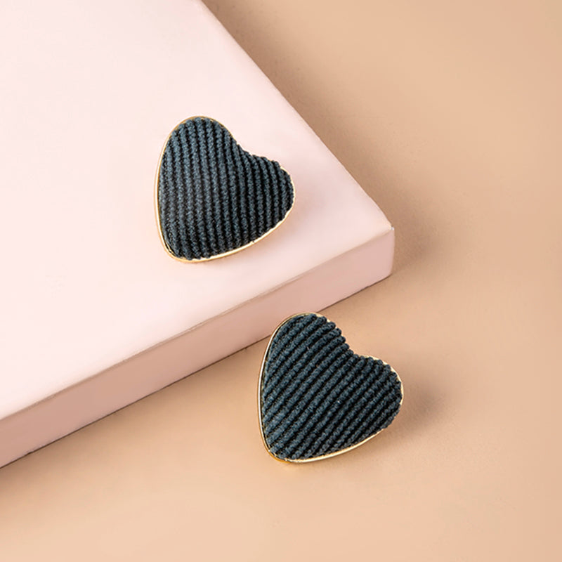 Black White Houndstooth Earrings Big Heart Corduroy Stud Earrings For Women