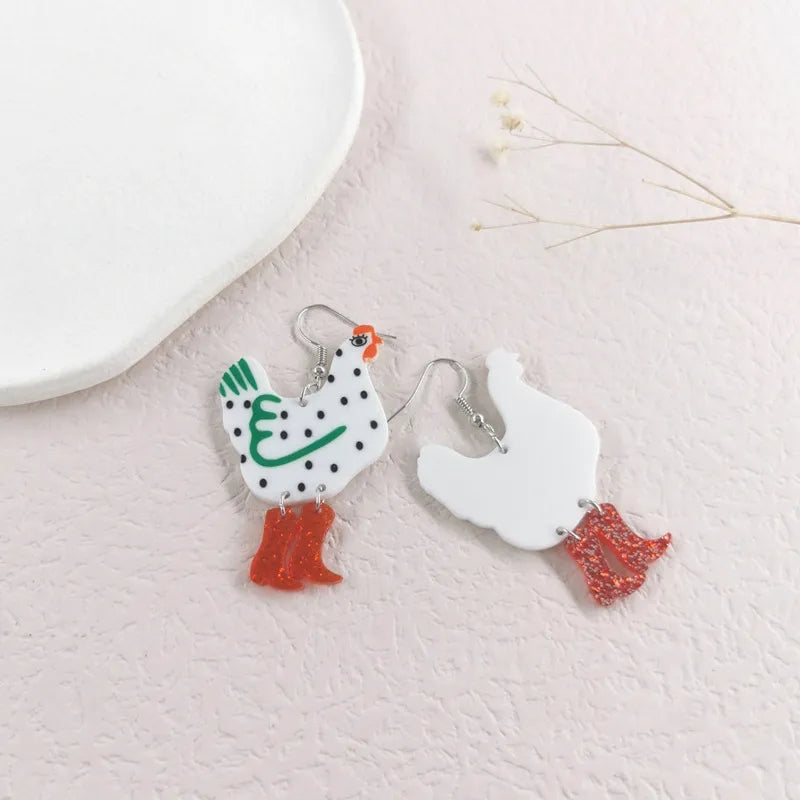 Creative Chicken Dangle Earrings For Women Acrylic Dot High-heeled Shoes Rooster Earrings Aesthetic Jewelry