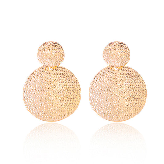 Fashion Gold Metal Round Pendant Statement Earrings For Women