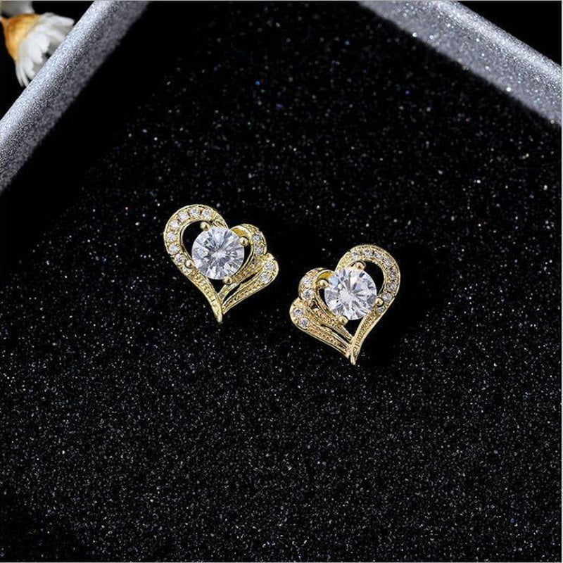 Fashion Hollow Heart Rhinestone Stud Earrings For Women