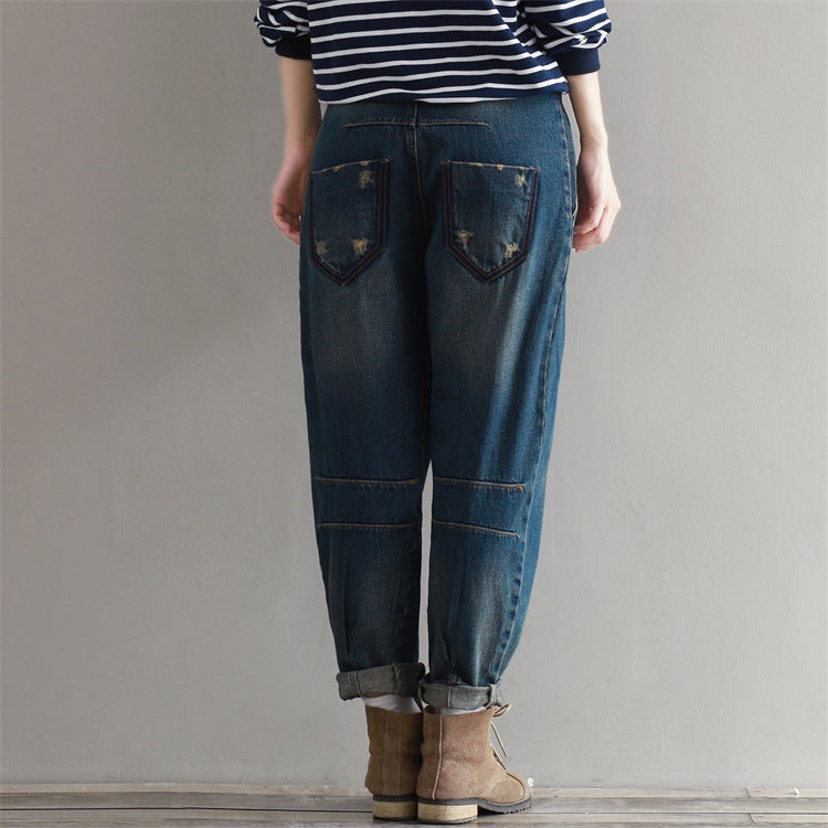 Denim Baggy Pants Ankle-tied Large Size Loose Casual Harem Pants For Women