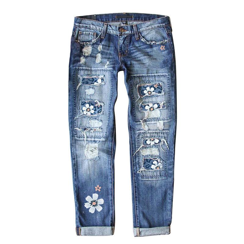 Women's Frayed Stitching Small Feet Jeans