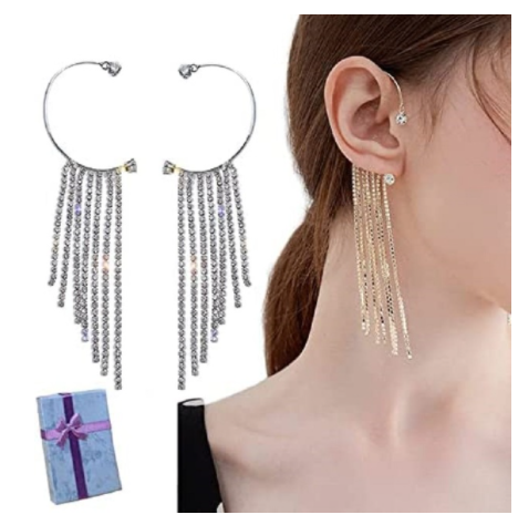 Back Hanging Tassel Earrings With Diamonds For Women