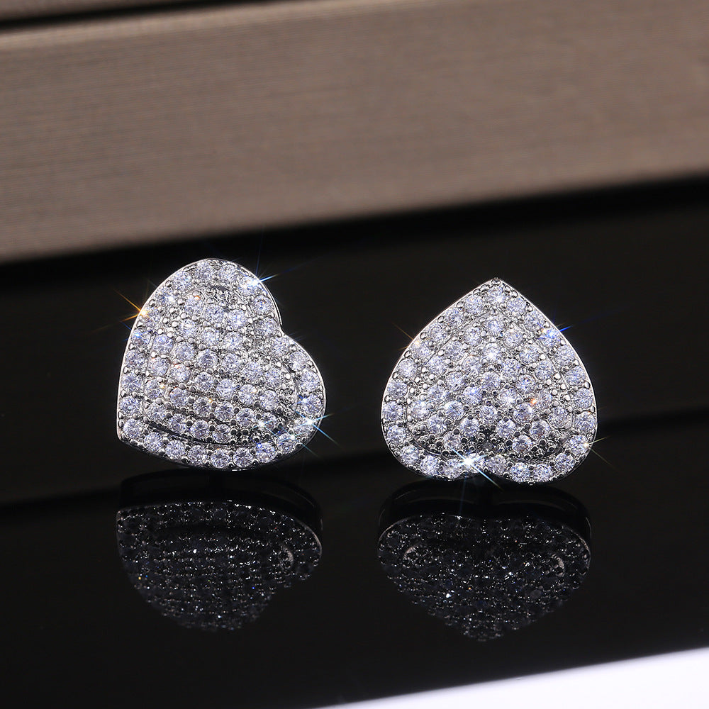 Fashion OL Micro Inlaid Zircon Heart Stud Earrings For Women