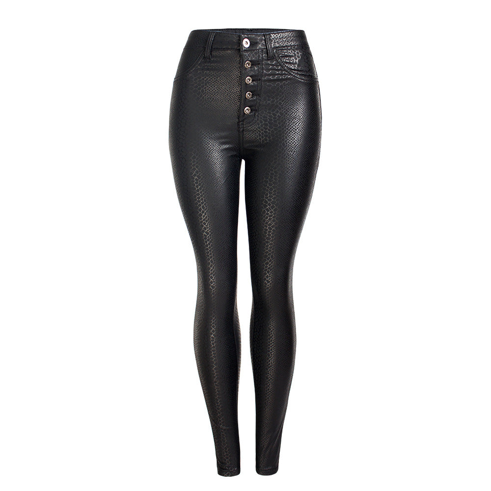 Black Pu High Waist Velvet Padded Faux Leather Pants