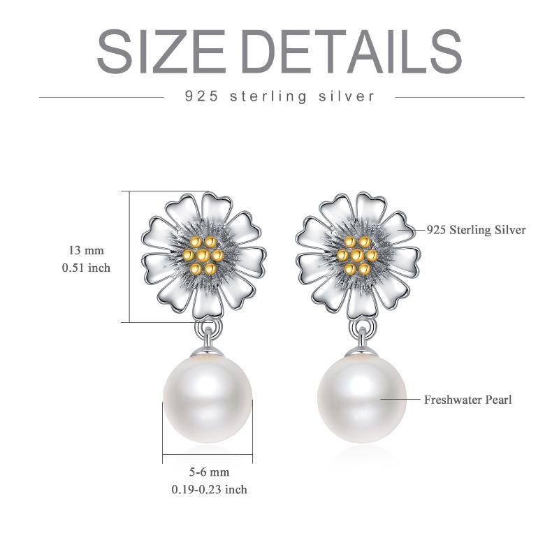 Daisy Flower Drop Pearl Earrings S925 Sterling Silver Stud Earring for Women