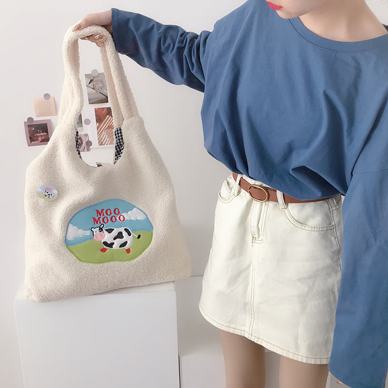 Cartoon Cute Lamb Velvet Women's Bag Large Capacity