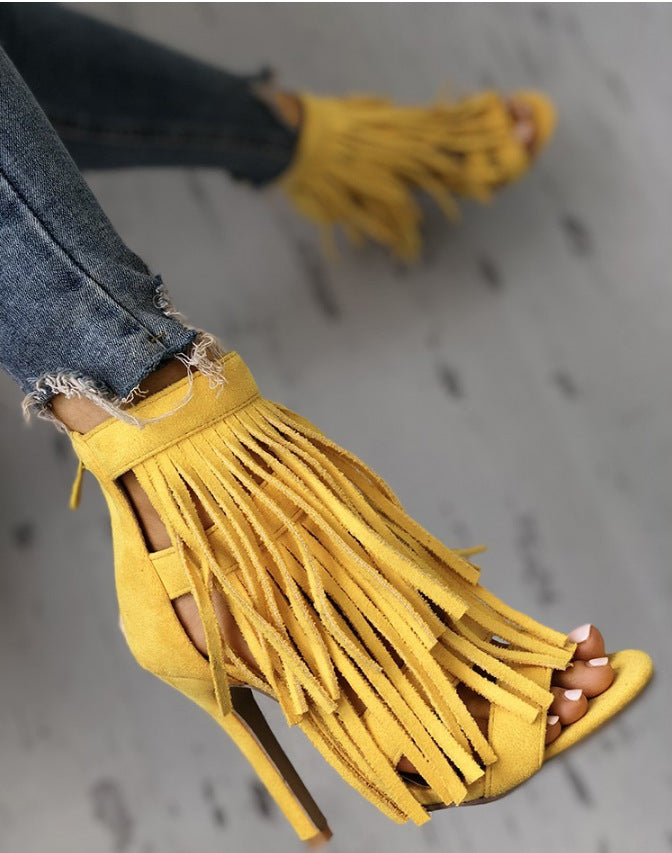 Women's Fringed High Heel Sandals Fashion High Heels