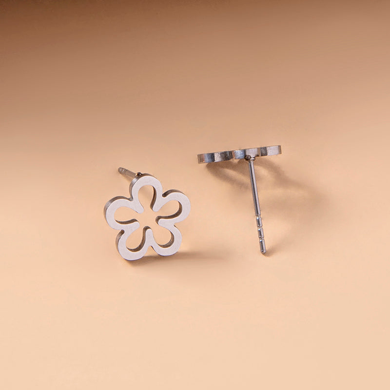 Dainty Silver Flower Stud Earrings Fashion Stainless Steel Hollow Daisy Earrings For Women Girls Jewelry Gifts