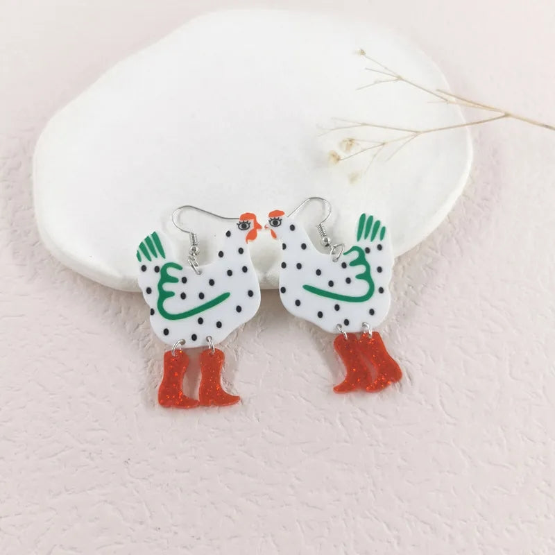 Creative Chicken Dangle Earrings For Women Acrylic Dot High-heeled Shoes Rooster Earrings Aesthetic Jewelry