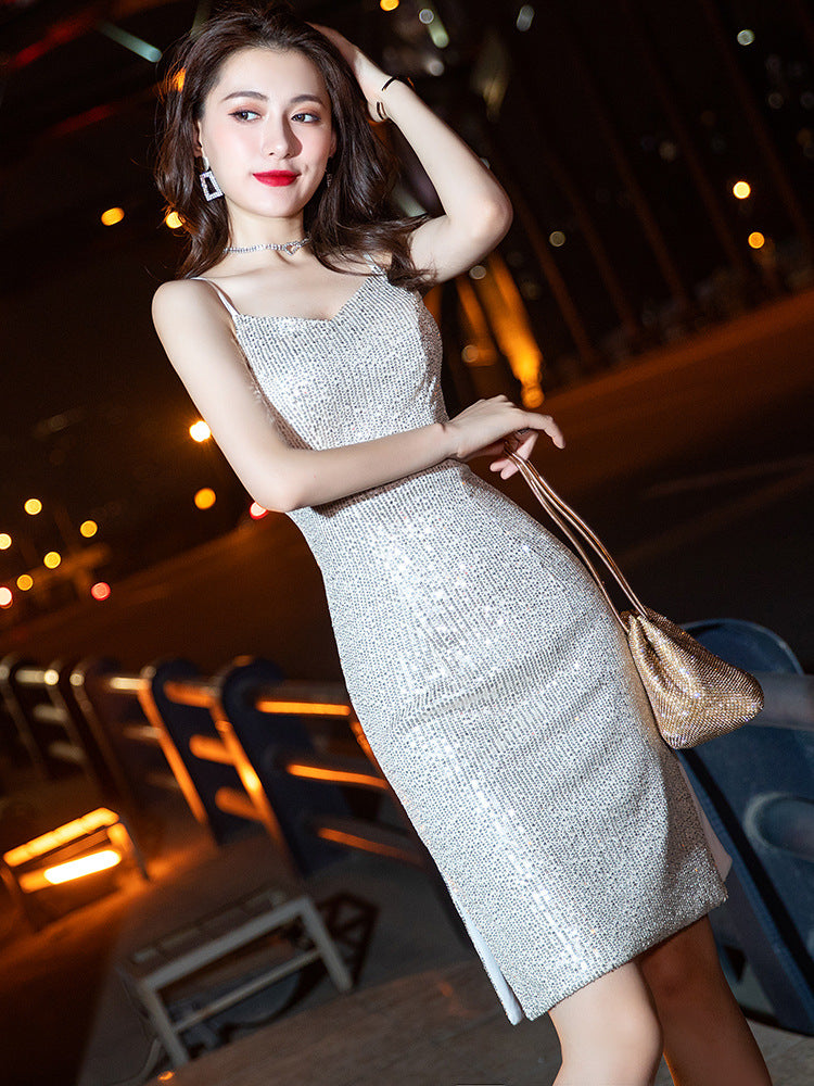 Evening Dress Ladies Sexy Short Strap Dress Banquet KTV Bar Dress