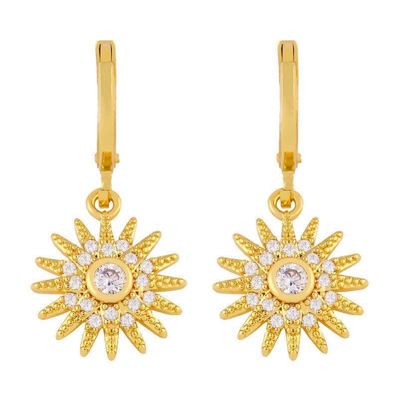 Earrings Women Temperament Sun Flower Earrings Inlaid Zircon