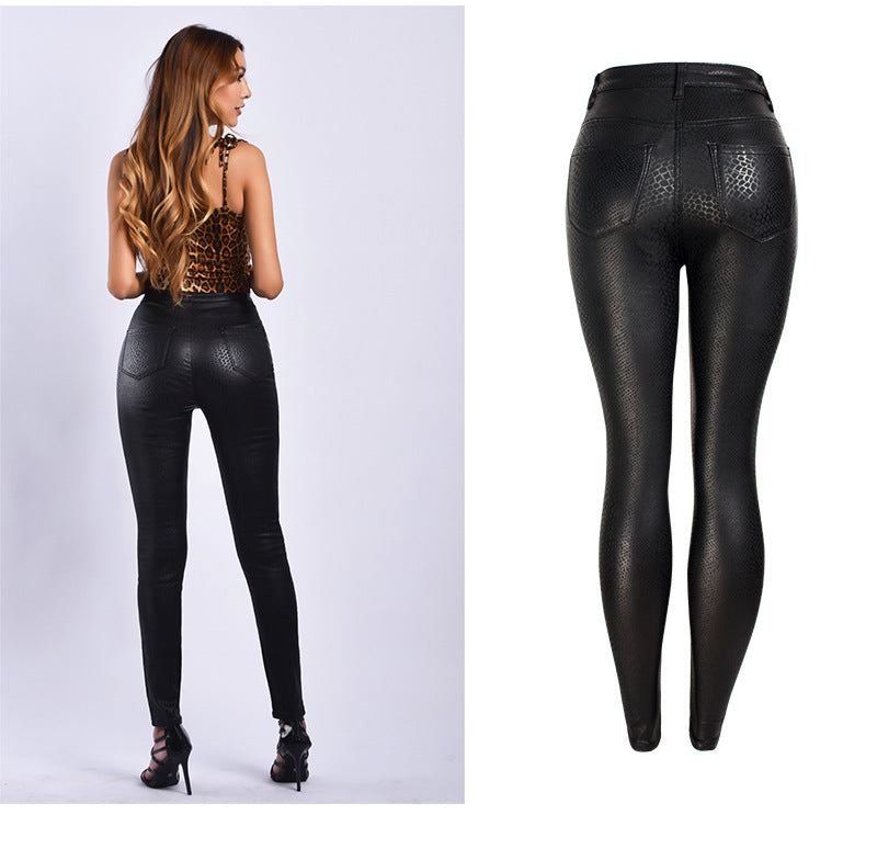 Black Pu High Waist Velvet Padded Faux Leather Pants