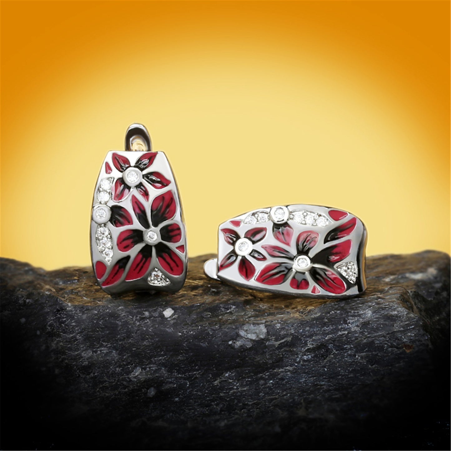 Enamel Flower Micro Inlay Zircon Epoxy Stud Earrings For Women