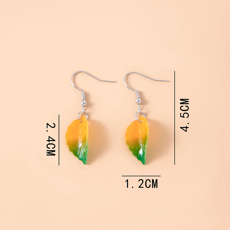 Boho Yellow Green Leaves Pendant Earrings For Women Girls Gifts