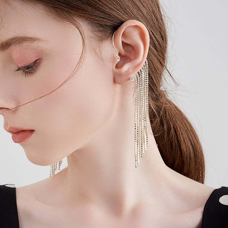 Back Hanging Tassel Earrings With Diamonds For Women