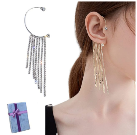 Back Hanging Tassel Earrings With Diamonds For Women