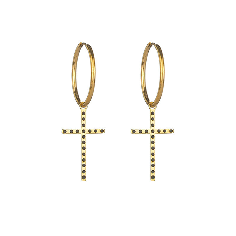 European And American Creative Personality Diamond Cross Earrings For Men And Women