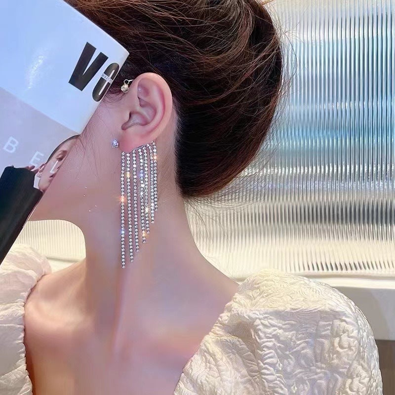 Back Hanging Tassel Earrings With Diamonds For Women