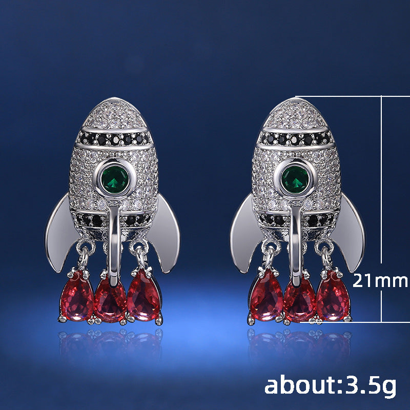 European And American Creative Rocket Shape Zircon Earrings For Women