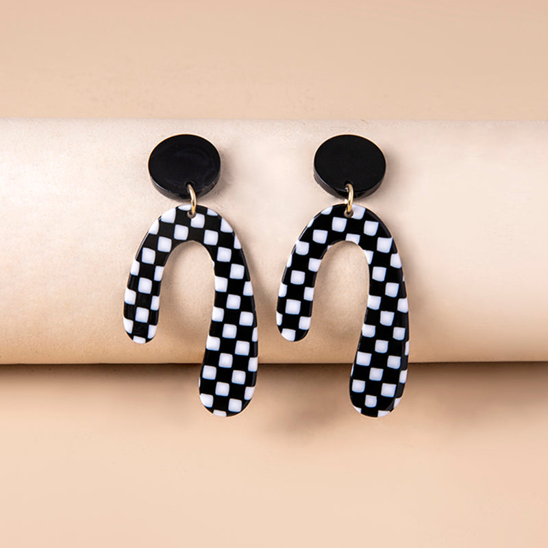 Big Irregular Chequered Pattern Acrylic Pendant Statement Earrings For Women