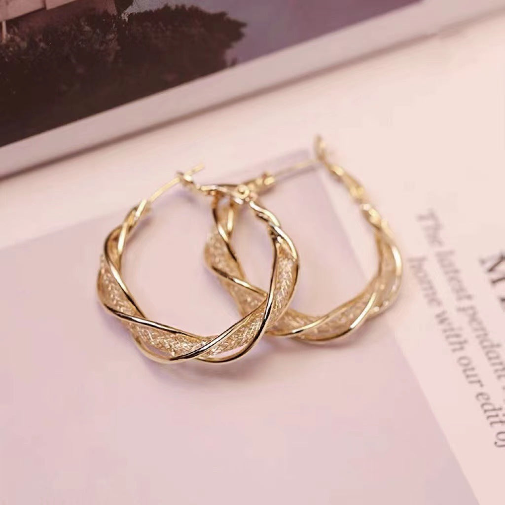 Fashion Minimalism Earrings Mesh Crystal Twisted Ornament For Women