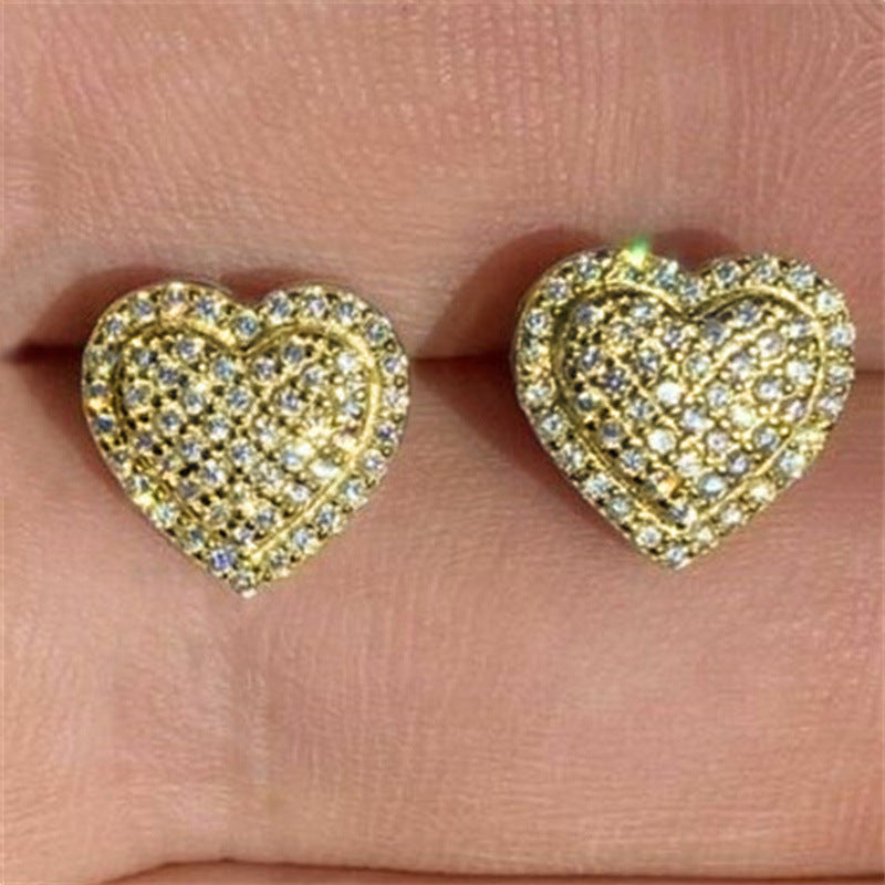 Fashion OL Micro Inlaid Zircon Heart Stud Earrings For Women