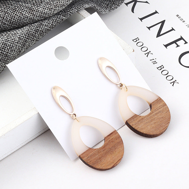 Wooden Patch Earrings Simple All Match Water Drop Stud Earrings For Women