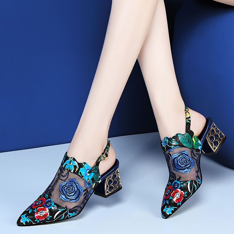 Fashion Ladies New High Heels Mesh Embroidery